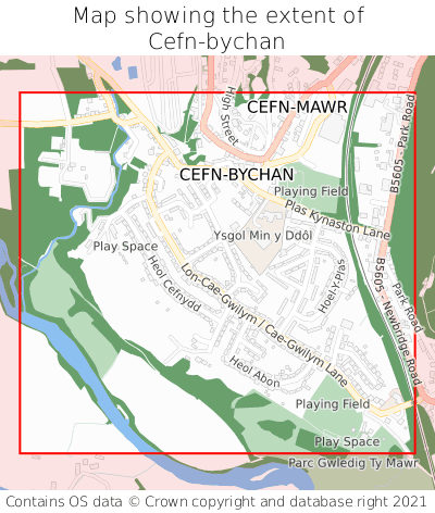 Map showing extent of Cefn-bychan as bounding box