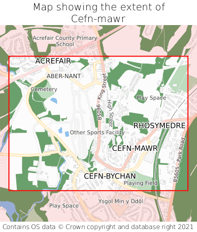 Map showing extent of Cefn-mawr as bounding box