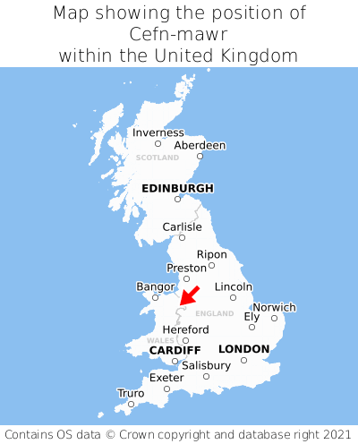 Map showing location of Cefn-mawr within the UK