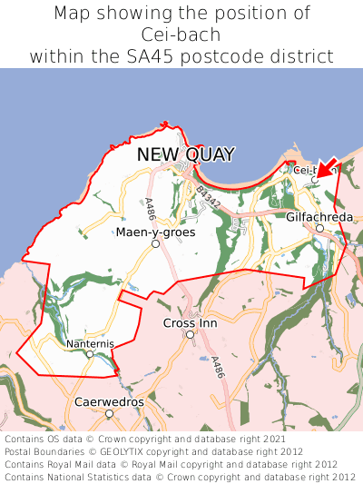 Map showing location of Cei-bach within SA45