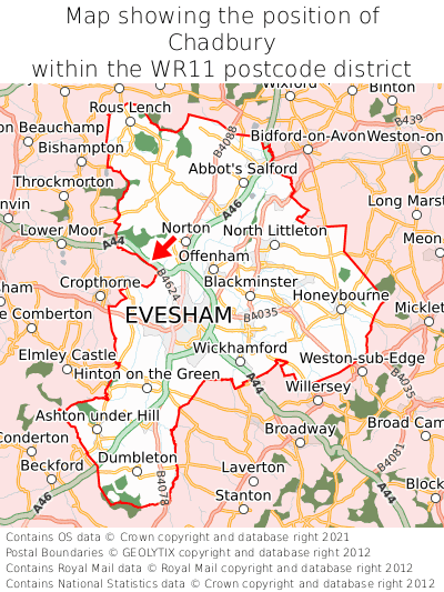 Map showing location of Chadbury within WR11