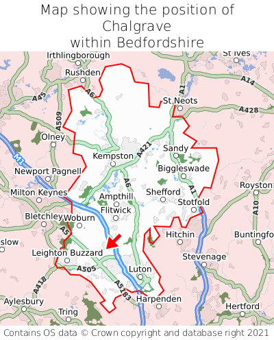 Map showing location of Chalgrave within Bedfordshire