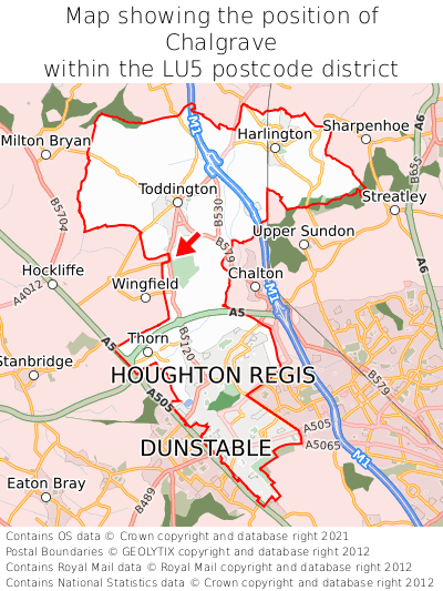 Map showing location of Chalgrave within LU5