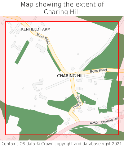 Map showing extent of Charing Hill as bounding box