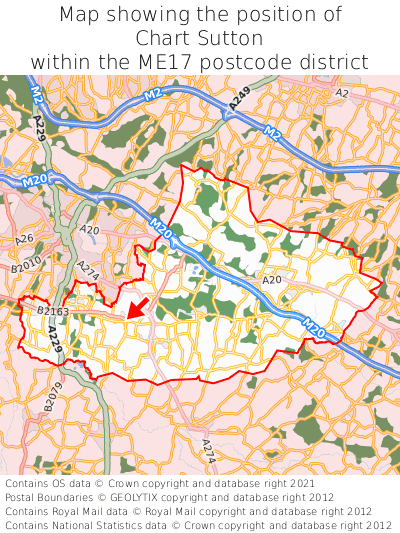 Map showing location of Chart Sutton within ME17