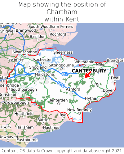 Map showing location of Chartham within Kent