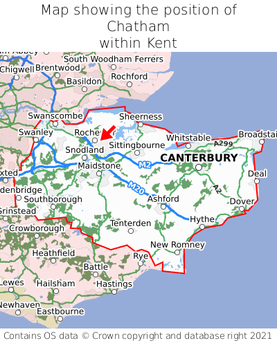 Map showing location of Chatham within Kent