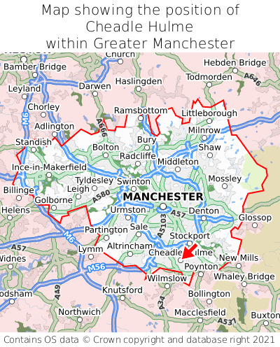 Map showing location of Cheadle Hulme within Greater Manchester