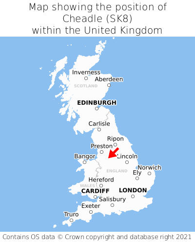 Map showing location of Cheadle within the UK