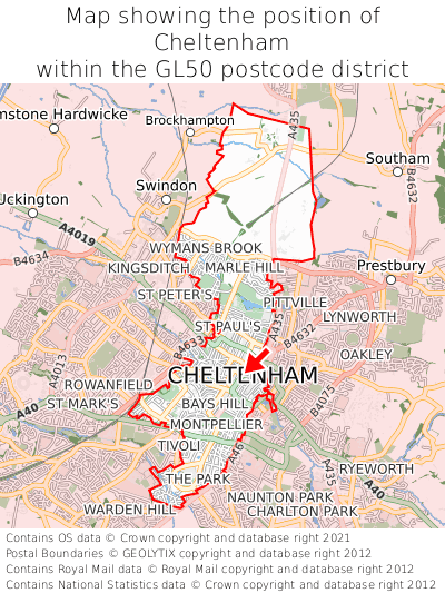 Map showing location of Cheltenham within GL50