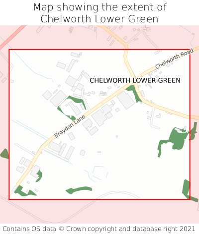 Map showing extent of Chelworth Lower Green as bounding box
