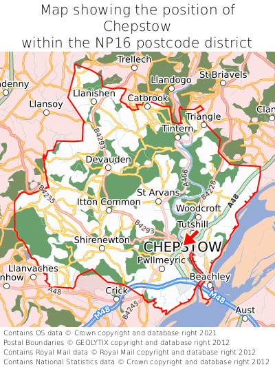 Map showing location of Chepstow within NP16