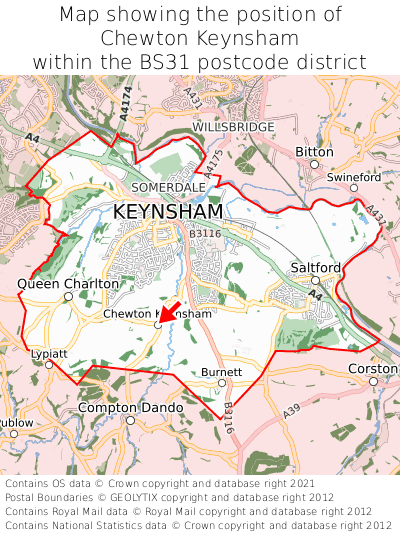 Map showing location of Chewton Keynsham within BS31