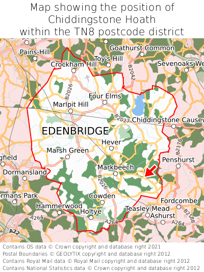 Map showing location of Chiddingstone Hoath within TN8