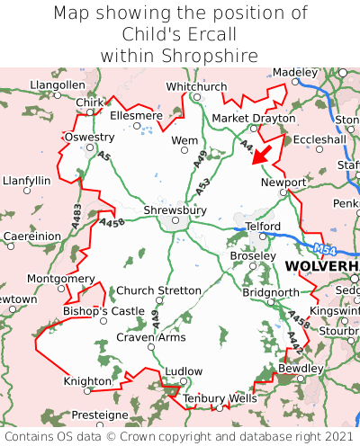 Map showing location of Child's Ercall within Shropshire