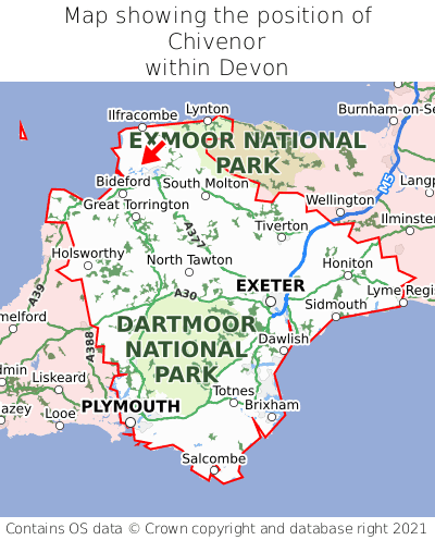 Map showing location of Chivenor within Devon