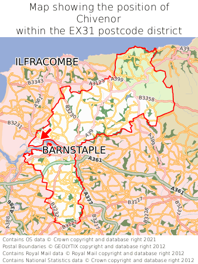 Map showing location of Chivenor within EX31