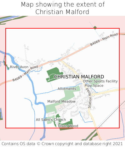 Map showing extent of Christian Malford as bounding box