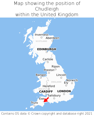 Map showing location of Chudleigh within the UK