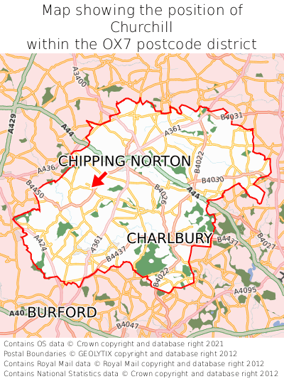 Map showing location of Churchill within OX7