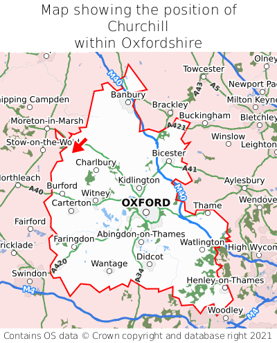Map showing location of Churchill within Oxfordshire