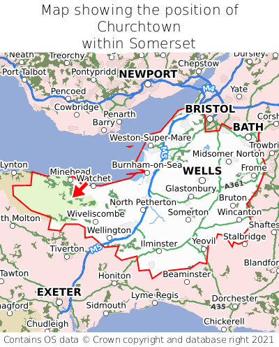 Map showing location of Churchtown within Somerset