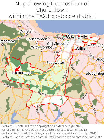 Map showing location of Churchtown within TA23