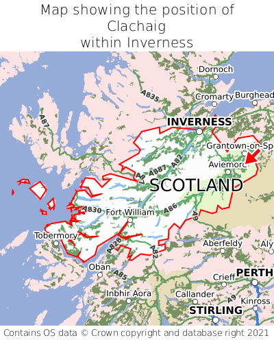 Map showing location of Clachaig within Inverness