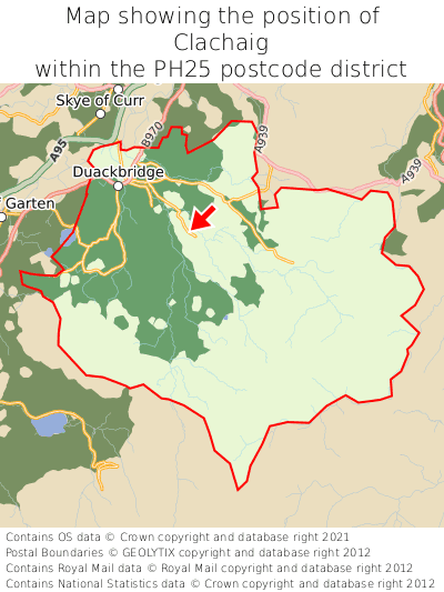 Map showing location of Clachaig within PH25