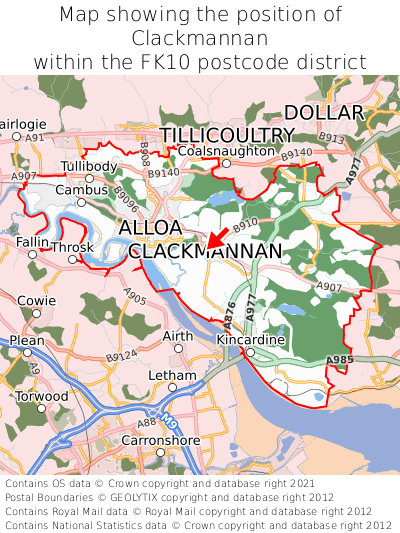 Map showing location of Clackmannan within FK10