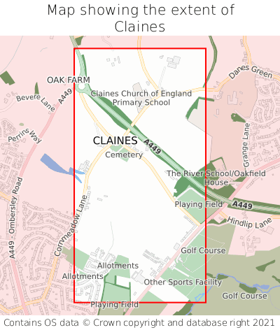 Map showing extent of Claines as bounding box