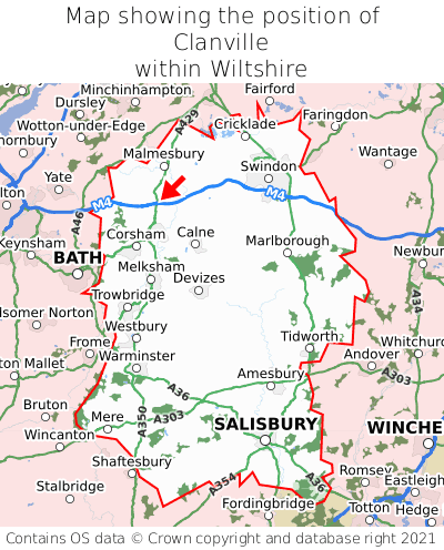 Map showing location of Clanville within Wiltshire