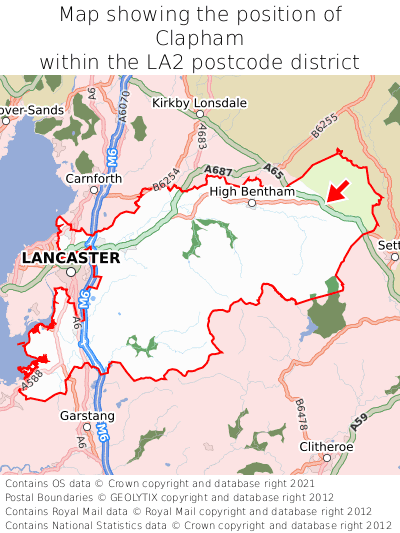 Map showing location of Clapham within LA2