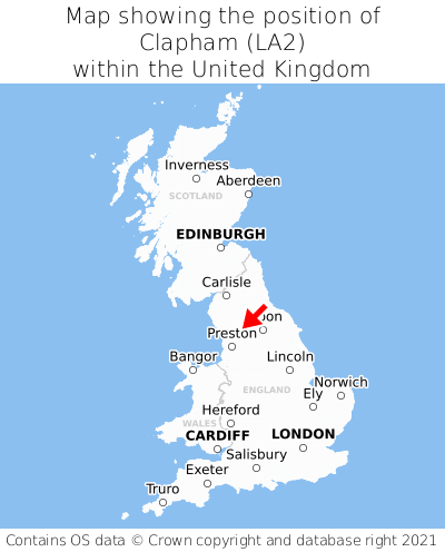 Map showing location of Clapham within the UK