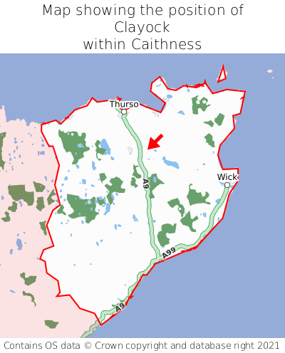 Map showing location of Clayock within Caithness