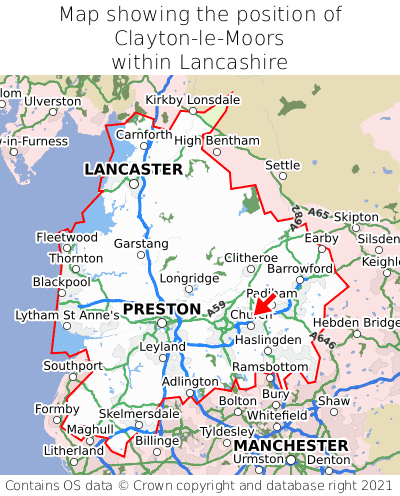 Map showing location of Clayton-le-Moors within Lancashire