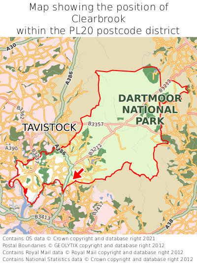 Map showing location of Clearbrook within PL20