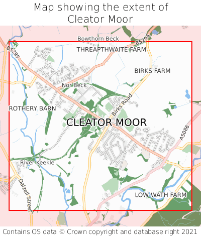 Map showing extent of Cleator Moor as bounding box