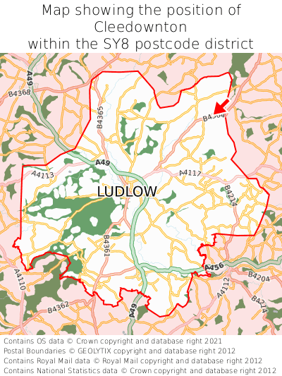 Map showing location of Cleedownton within SY8