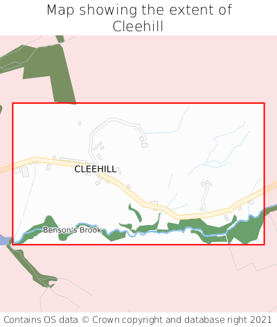 Map showing extent of Cleehill as bounding box