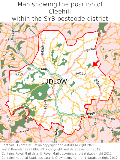 Map showing location of Cleehill within SY8