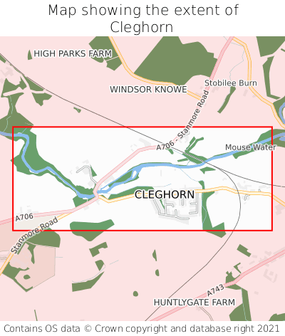 Map showing extent of Cleghorn as bounding box