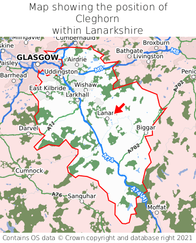 Map showing location of Cleghorn within Lanarkshire