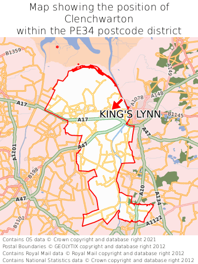 Map showing location of Clenchwarton within PE34