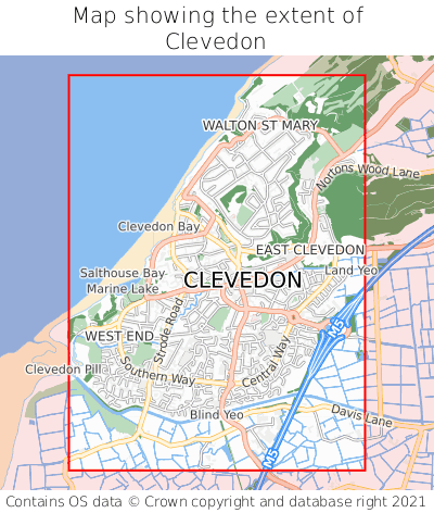 Map showing extent of Clevedon as bounding box