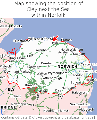 Map showing location of Cley next the Sea within Norfolk