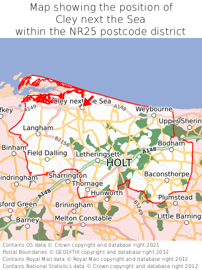 Map showing location of Cley next the Sea within NR25