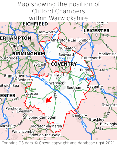 Map showing location of Clifford Chambers within Warwickshire