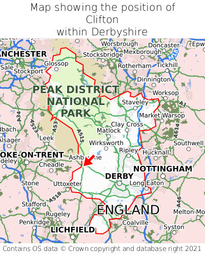 Map showing location of Clifton within Derbyshire