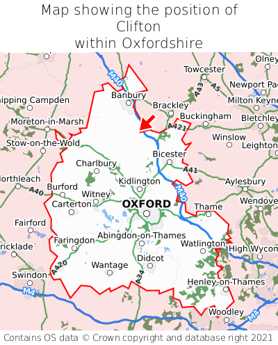 Map showing location of Clifton within Oxfordshire